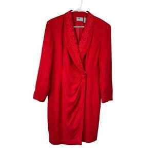 Vintage Liz Claiborne Size 10 Wool Blend True Wrap Embroidered Dress 80s 90s